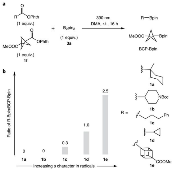 Fig.2各種烷基自由基與B2pin2反應(yīng)的競爭實驗（圖片來源：Nat. Chem.）